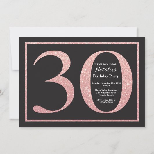 30. Geburtstag Rose Pink Gold Glitzer Chalkboard Einladung (Vorderseite)