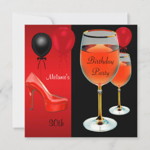 30. Geburtstag Rote Schuhe High Heels Weinglas Einladung