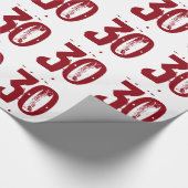30. Geburtstag, roter Text auf Weiß Geschenkpapier (Ecke)