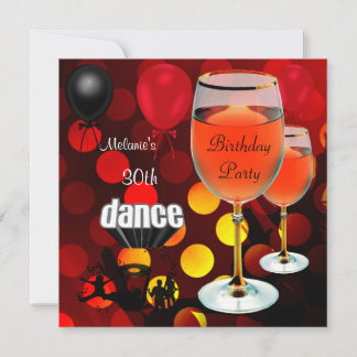 30. Geburtstag Roter Wein Glas Tanzballons Einladung