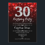 30. Geburtstag - Rotes Schwarzes Silber Einladung<br><div class="desc">Einladung zum 30. Geburtstag. Elegantes rotes Schwarz-weißes Design mit Imitaten Glitzer Silber. Erwachsener Geburtstag. Mit Diamanten und Drehbuch Schriftart. Männer oder Frauen laden ein. Ideal für eine stilvolle Geburtstagsfeier. Nachricht,  wenn Sie weitere Anpassungen benötigen.</div>