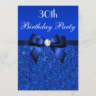 30. Geburtstag Royal Blue Sequins Bow und Diamond Einladung