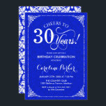 30. Geburtstag - Royal Blue White Damask Einladung<br><div class="desc">Einladung zum 30. Geburtstag. Elegantes Vintages königsblau-weißes Design mit Damast-Muster. Enthält Skript-Schriftart. Feiert bis 30 Jahre! Kann in jedem Alter personalisiert werden! Nachricht,  wenn Sie weitere Anpassungen benötigen.</div>