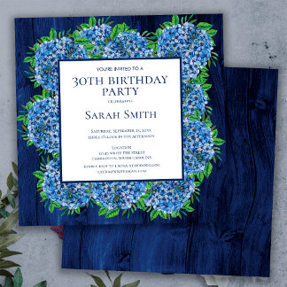 30. Geburtstag Rustic Wood Blue Hydrangeas Party Einladung
