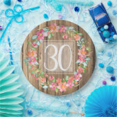 30. Geburtstag rustikale Holzwasserfarbe Blume Pappteller (Party)