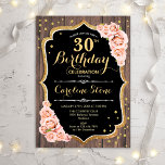 30. Geburtstag - Rustikale Rose aus Holzblüten Einladung<br><div class="desc">Rustikale 30. Geburtstagseinladung. Elegantes Design mit dunkelbraunem Holzmuster,  Rosen in Rosa und Imitat in Rosa und Glitzer Gold. Enthält Skript-Schriftart und Konfetti. Ideal für eine stilvolle Geburtstagsfeier. Passen Sie Ihre persönlichen Daten an.</div>