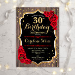 30. Geburtstag - Rustikale Rote Rosen aus Holz Einladung<br><div class="desc">Rustikale 30. Geburtstagseinladung. Elegantes Design mit dunkelbraunem Holzmuster,  rote Rosen und Imitaten Glitzer Gold. Enthält Skript-Schriftart und Konfetti. Ideal für eine stilvolle Geburtstagsfeier. Passen Sie Ihre persönlichen Daten an.</div>
