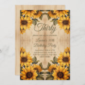 30. Geburtstag Rustikales Holz Sonnenblumen Wasser Einladung (Vorne/Hinten)