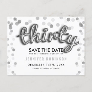 30. Geburtstag Save the Date Silberballons Ankündigungspostkarte