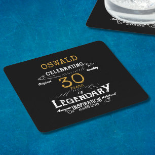 30. Geburtstag Schwarz Gold Legendär Retro Rechteckiger Pappuntersetzer