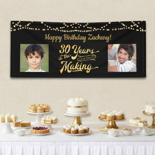 30. Geburtstag Schwarz Gold Lichterkette Fotos Banner