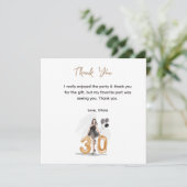 30. Geburtstag schwarz & golden Dankeskarte (Stehend Vorderseite)