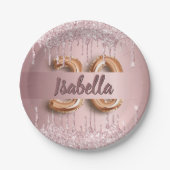 30. Geburtstag Schwarz Rosa Glitzer Name Pappteller (Vorderseite)