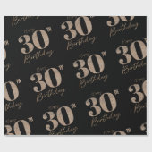 30. Geburtstag Schwarz und Gold Glitzer Geschenkpapier (Flach)