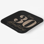 30. Geburtstag Schwarz und Gold Glitzer Pappteller (Gewinkelt)