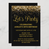 30. Geburtstag Schwarz und Gold Glitzer Party Einladung (Vorne/Hinten)