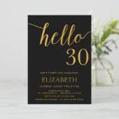 30. Geburtstag Schwarz und Gold Hallo 30 Einladung (Stehend Vorderseite)