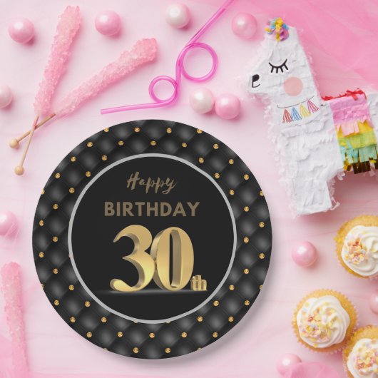 30. Geburtstag Schwarz und Gold Pappteller (Party)