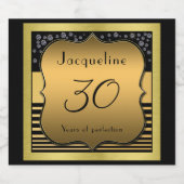 30. Geburtstag Schwarz und Gold Schaumweinetikett (Einzelnes Label)