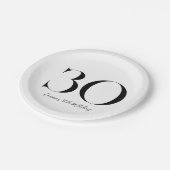 30. Geburtstag Schwarz und Weiß Pappteller (Schrägansicht)