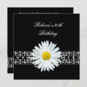 30. Geburtstag Schwarz-weiße Blume Gelb Einladung (Vorne/Hinten)