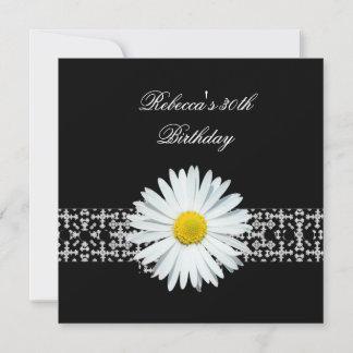 30. Geburtstag Schwarz-weiße Blume Gelb Einladung