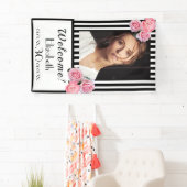 30. Geburtstag Schwarz-weiße Streifen Blume Foto Banner (Insitu)