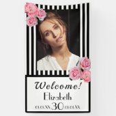 30. Geburtstag Schwarz-weiße Streifen Blume Foto Banner (Vertikal)