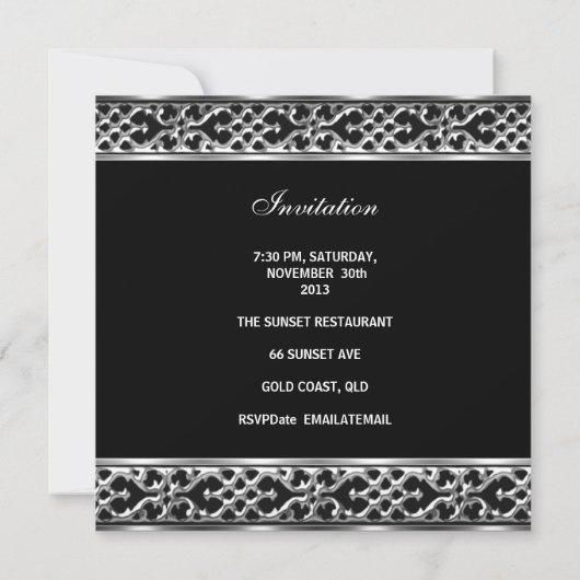 30. Geburtstag Schwarz-weißer Streifensilber Einladung (Rückseite)