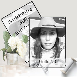 30. Geburtstag Schwarz-weißes Foto Modernes Elegan Einladung