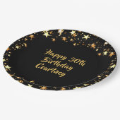 30. Geburtstag Schwarze Gold Stars Name Pappteller (Schrägansicht)