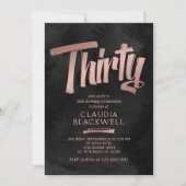 30. Geburtstag Schwarze Rose Gold Einladung (Vorderseite)
