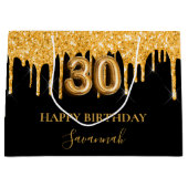 30. Geburtstag Schwarzer Glitzer Tropfen Name Große Geschenktüte (Vorderseite)