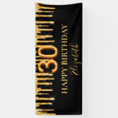 30. Geburtstag Schwarzer Glitzer Tropfen willkomme Banner (Vertikal)