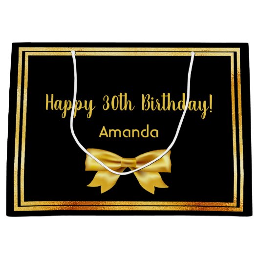30. Geburtstag schwarzer Goldbogen Große Geschenktüte (Vorderseite)