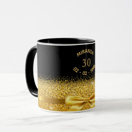 30. Geburtstag schwarzer Goldbug Tasse (Vorderseite Links)