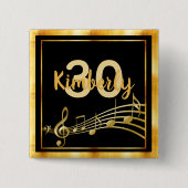 30. Geburtstag schwarzer goldener Musiknoten Button (Vorderseite)