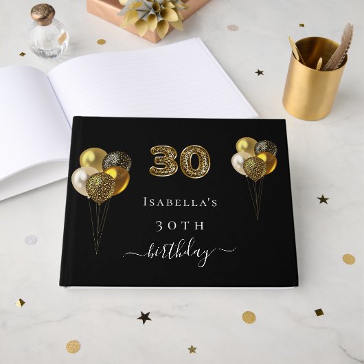 30. Geburtstag schwarzer Goldleoparden Geburtstag Gästebuch (Vorderseite Offen)