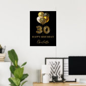 30. Geburtstag schwarzer Goldleoparden Poster (Heimbüro)