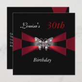 30. Geburtstag Schwarzer Roter Schmetterling Einla Einladung (Vorne/Hinten)