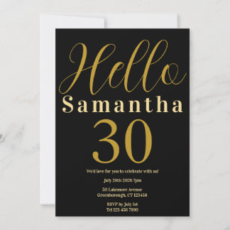 30. Geburtstag Schwarzes Gold Elegantes Party Einladung