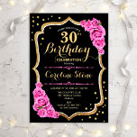 30. Geburtstag - Schwarzes Gold Pink Einladung<br><div class="desc">Rustikale 30. Geburtstagseinladung. Elegantes Design in schwarzem Gold und Rosa. Das Schriftart ist stilvoll,  rosa Rosen,  Imitate Glitzer Gold und Konfetti. Ideal für eine gläserne Geburtstagsfeier. Passen Sie Ihre persönlichen Daten an.</div>