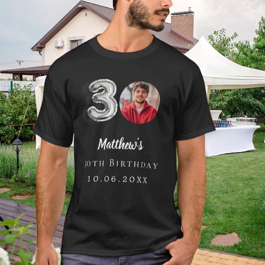30. Geburtstag schwarzes silbernes Foto T-Shirt