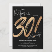 30. Geburtstag Script Gold Black Modern Einladung (Vorderseite)