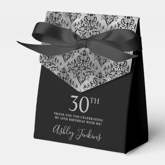 30. Geburtstag Silber Damast Danke Geschenkschachtel (Vorderseite)