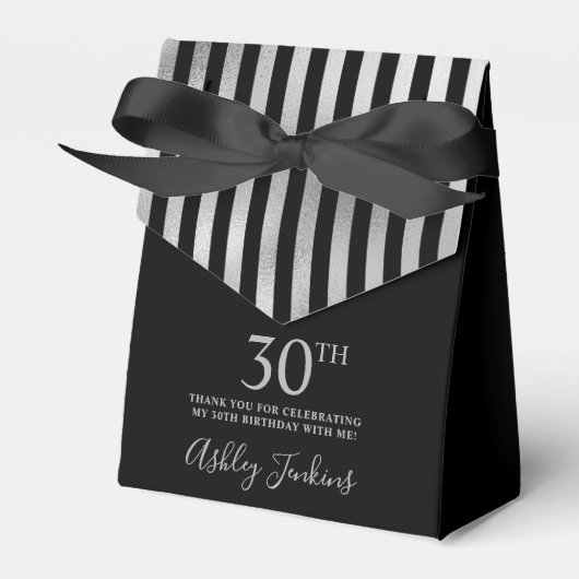 30. Geburtstag Silber gestreift Danke Geschenkschachtel (Vorderseite)