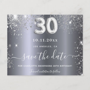 30. Geburtstag Silber Glitter Budget Save-the-Date Flyer