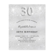 30. Geburtstag Silber Glitter-Einladung