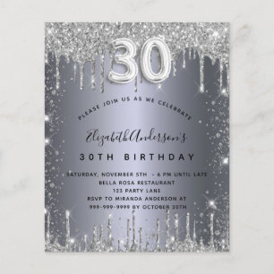 30. Geburtstag Silber Glitzer Einladung Flyer