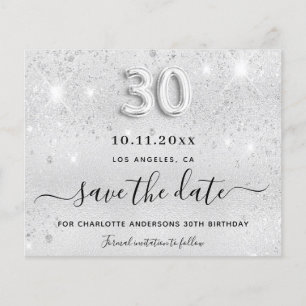 30. Geburtstag Silber Glitzer Save the Date Karte